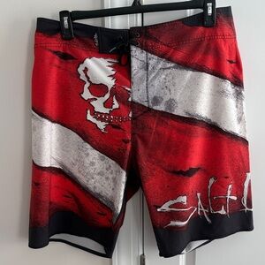 Salt Life Red and White Skull Dive Flag Swim Trunks